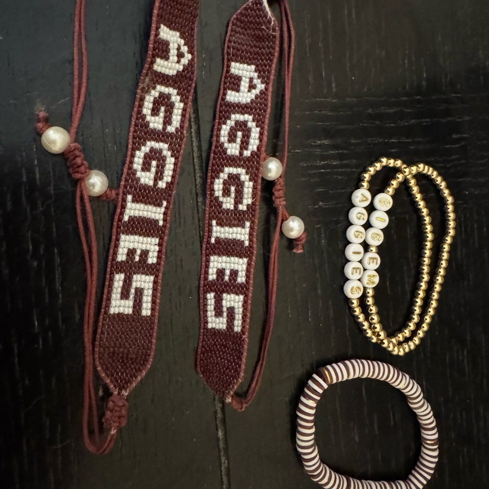 Gold and Maroon Beaded Bracelet Set